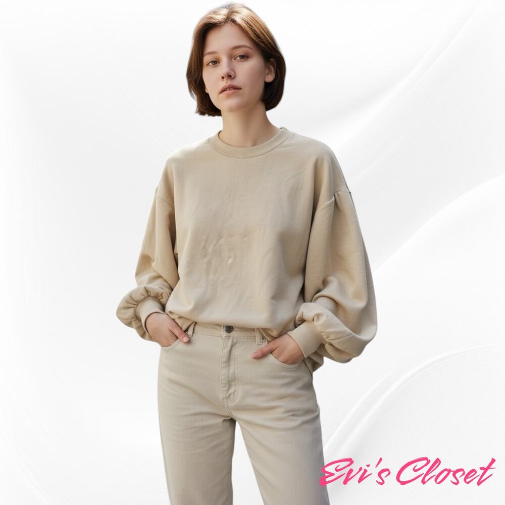 Zara Women's Cotton Yellow Oversized Sweatshirt With Puffy Sleeves Sz S